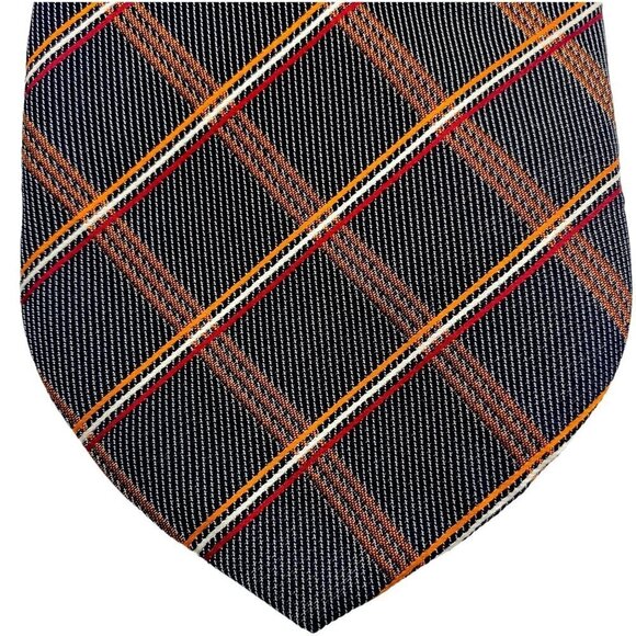 DOLCEPUNTA Mens Silk XL Necktie ITALY Luxury Necktie Brown Check Plaid - Picture 2 of 7